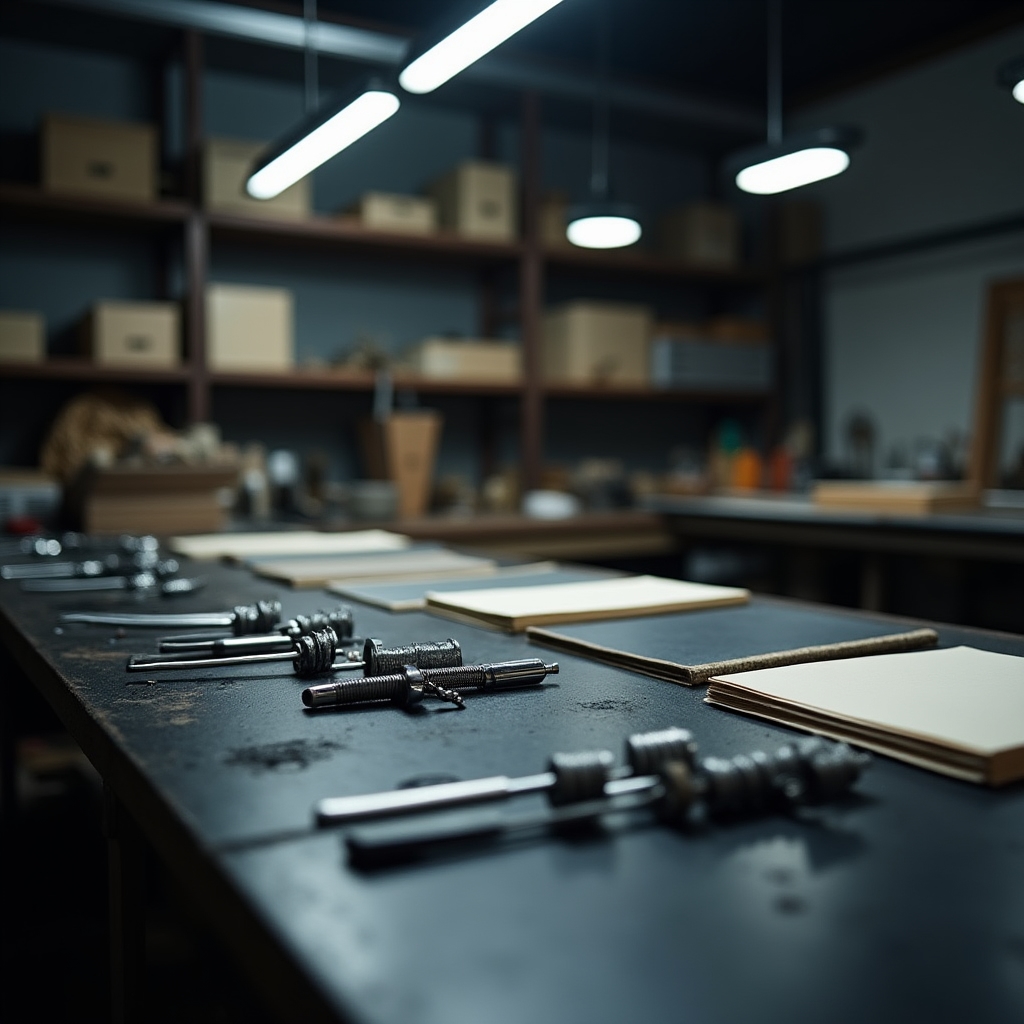 Laboratorio di rilegatura a spirale con documenti e attrezzatura professionale
